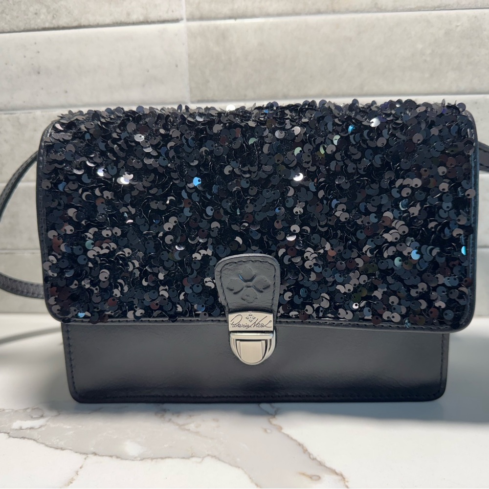Patricia Nash Elegant Black Laurentina Sequin Crossbody Bag with Removable Strap